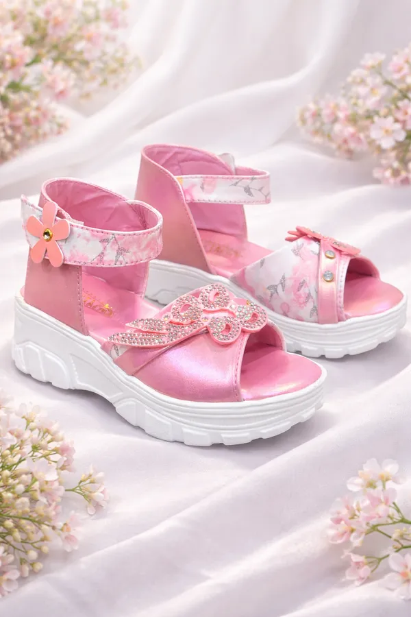 Pink_Party_Wear_Sandals_|_Butterfly_Design_|_Velcro_Ankle_Strap_For_Kids_And_Girls