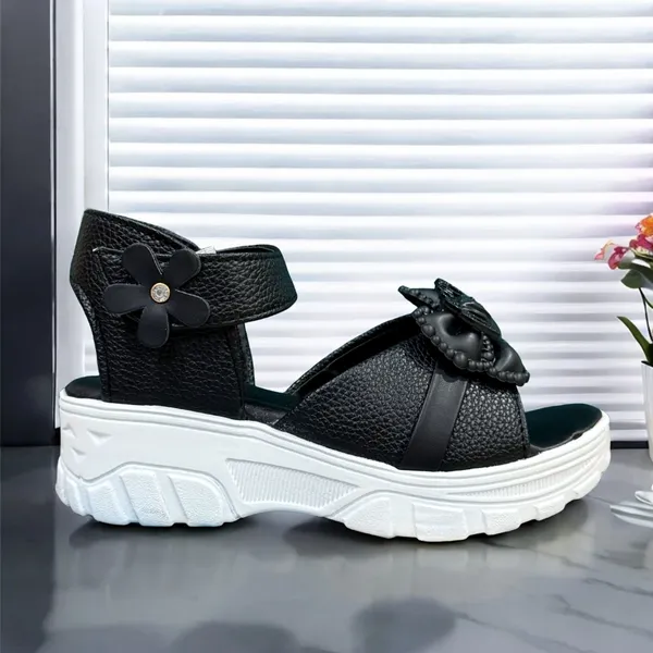 Black_Casual_Floral_Wedge_Sandals_For_Kids_And_Girls