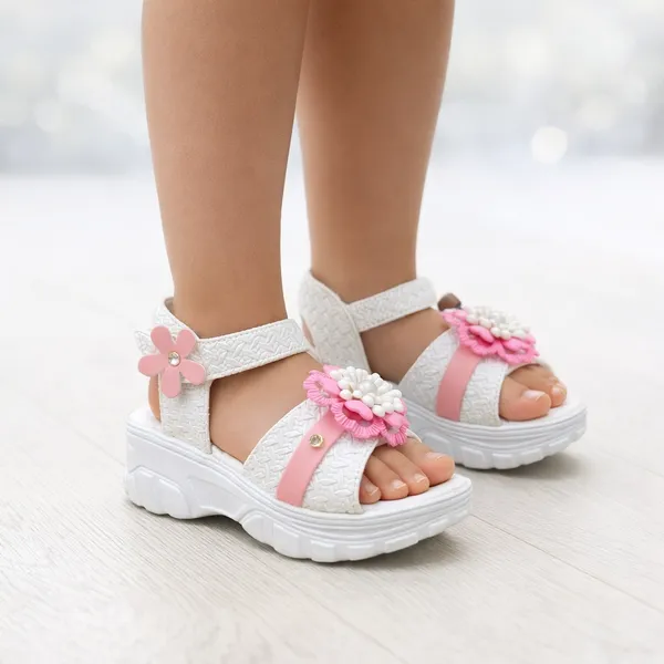 White_Casual_Floral_Wedge_Sandals_For_Kids_And_Girls