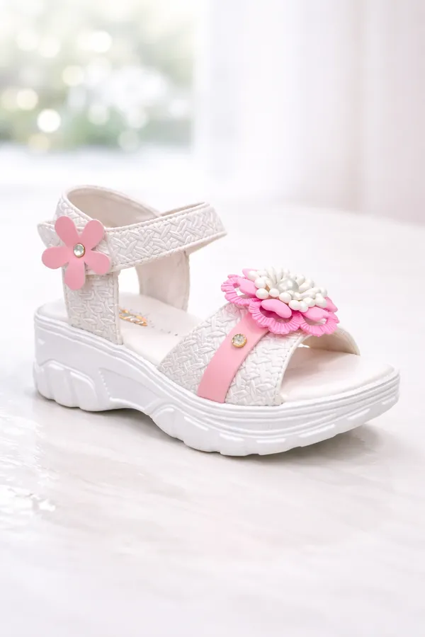 White_Casual_Floral_Wedge_Sandals_For_Kids_And_Girls