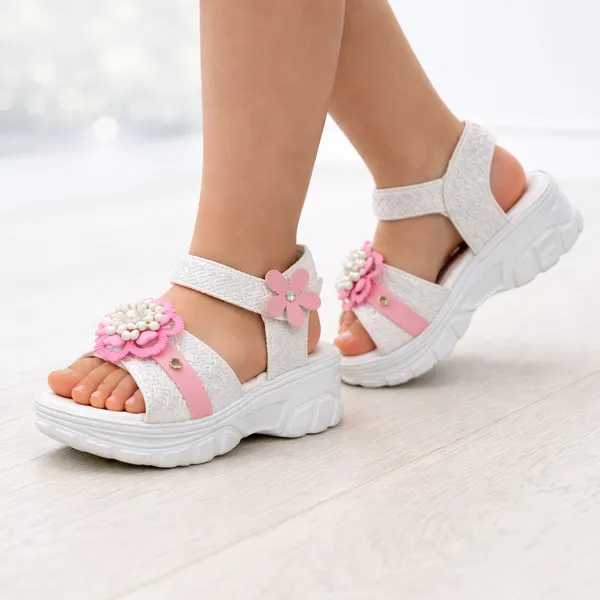 White_Casual_Floral_Wedge_Sandals_For_Kids_And_Girls