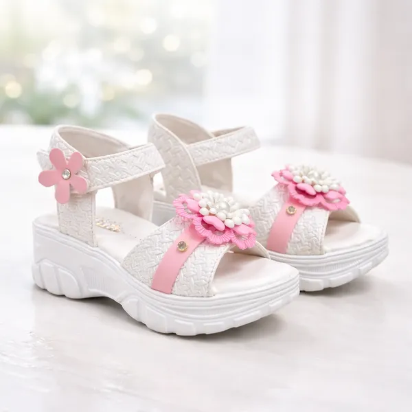 White_Casual_Floral_Wedge_Sandals_For_Kids_And_Girls