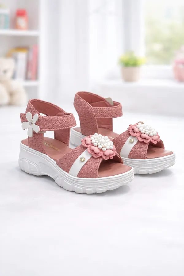 Pink_Casual_Floral_Wedge_Sandals_For_Kids_And_Girls