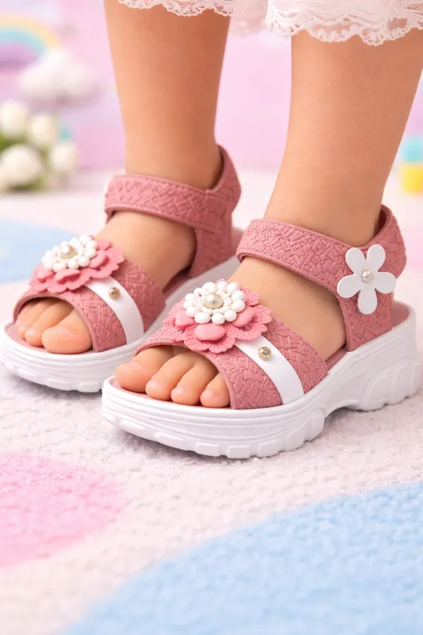 Pink_Casual_Floral_Wedge_Sandals_For_Kids_And_Girls