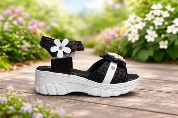 Black_Casual_Floral_Wedge_Sandals_For_Kids_And_Girls