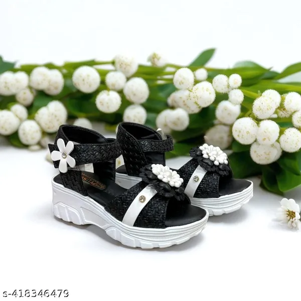 Black_Casual_Floral_Wedge_Sandals_For_Kids_And_Girls