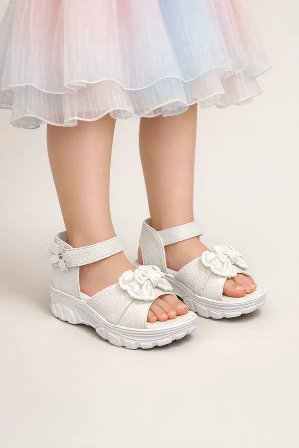 White_Casual_Floral_Wedge_Sandals_For_Kids_And_Girls