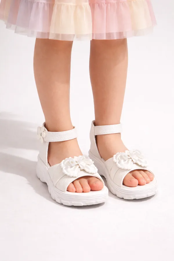 White_Casual_Floral_Wedge_Sandals_For_Kids_And_Girls