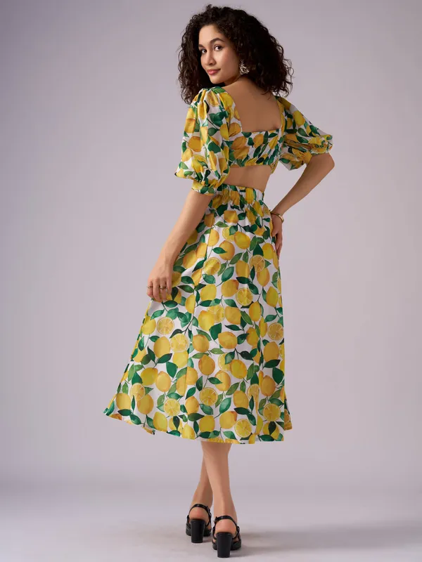 Lemon_Tropical_Print_Puff_Sleeve_A-Line_Midi_Dress_For_Women