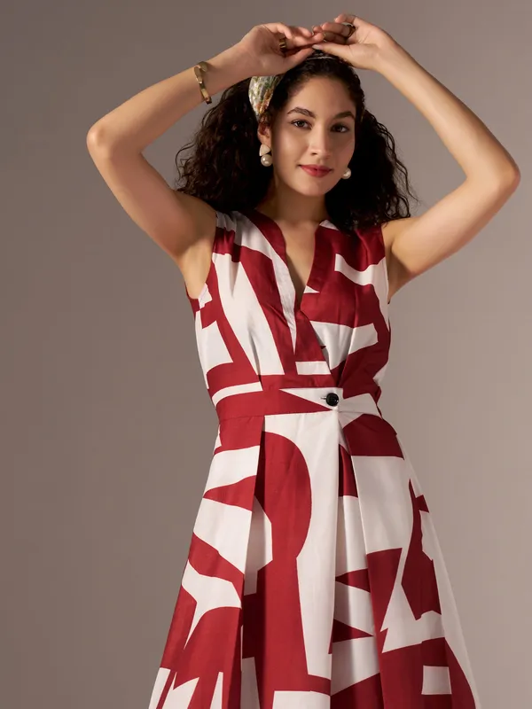 Red_Print_A-Line_Midi_Dress_For_Women