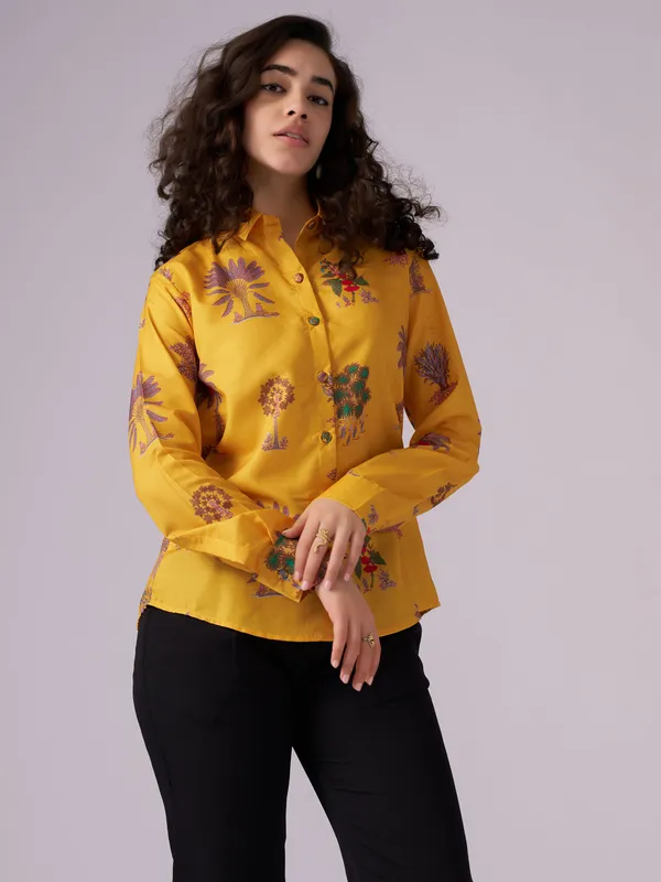 Musted_Tree_Print_Cotton_Blend_Shirt_For_Women