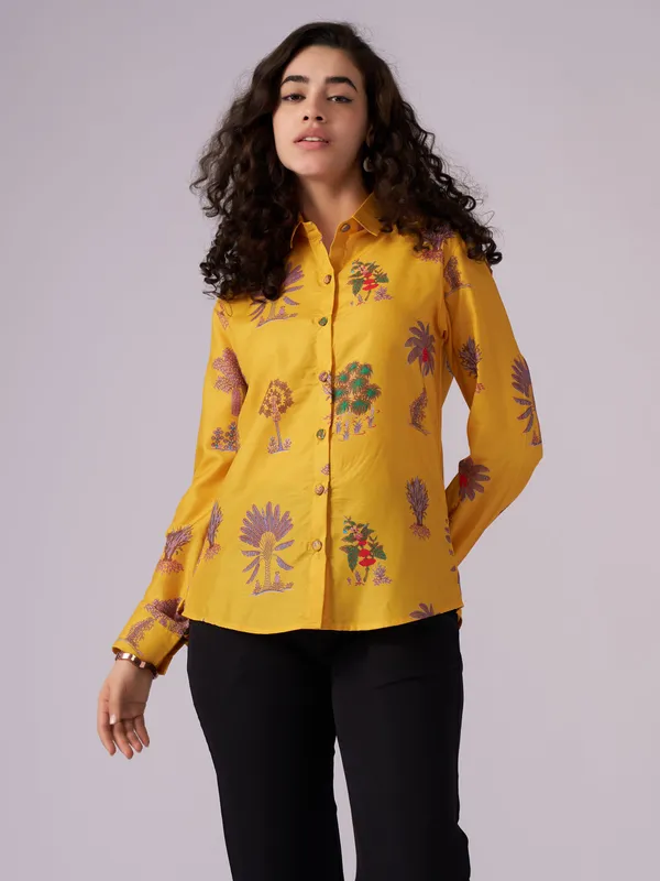Musted_Tree_Print_Cotton_Blend_Shirt_For_Women