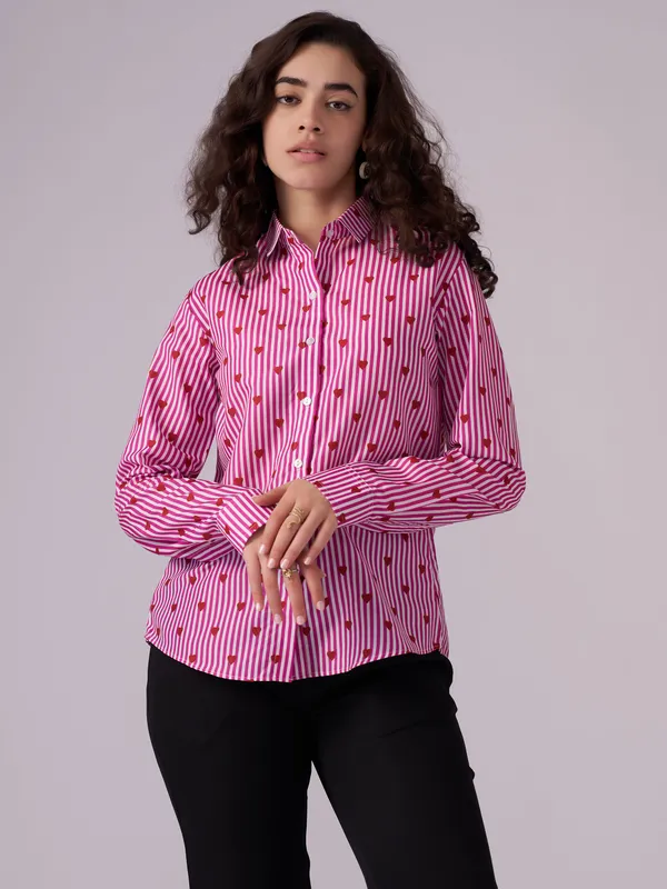 Pink_Striped_Heart_Print_Shirt_For_Women