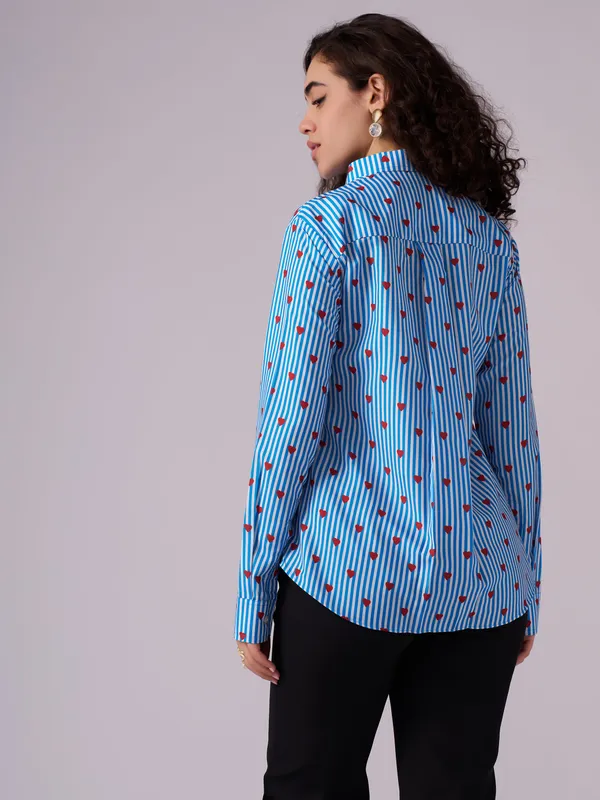 Sky_Blue_And_White_Striped_And_Heart_Printed_Shirt_For_Women
