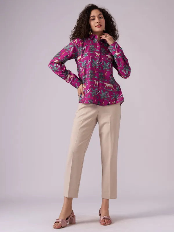 Pink_Pink_Safari_Print_Button-Down_Shirt_For_Women