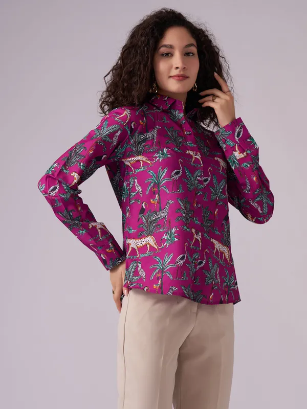 Pink_Pink_Safari_Print_Button-Down_Shirt_For_Women