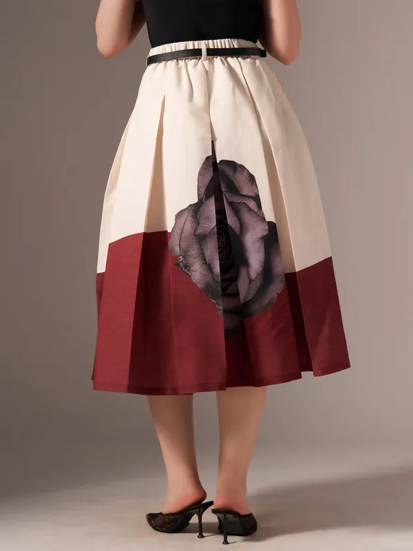 Maroon_Cotton_Midi_Fla_Pleated_Skirt_With_Belt_Loop_For_Women