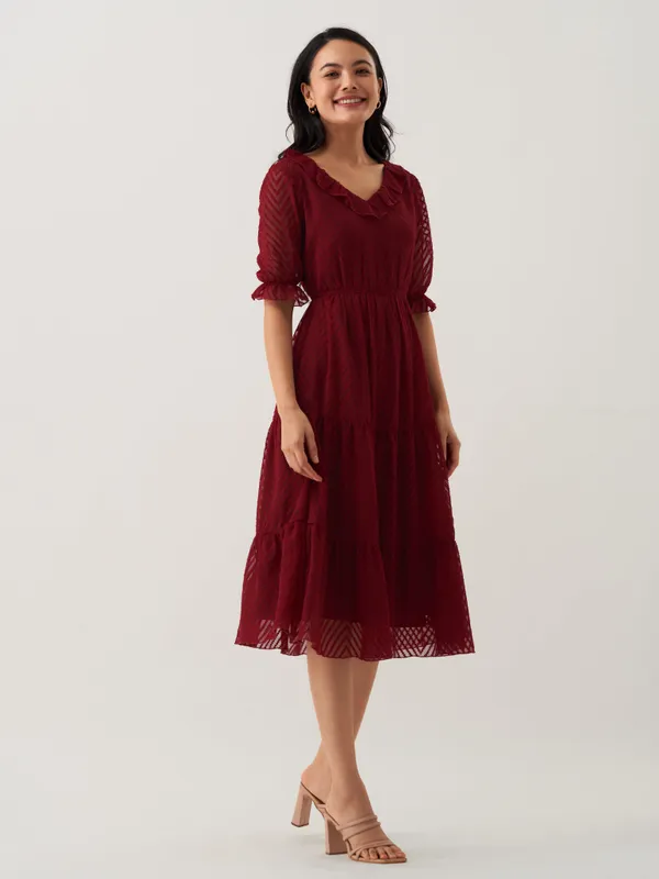 Maroon_Plain_And_Butta_Work_Dress_For_Women