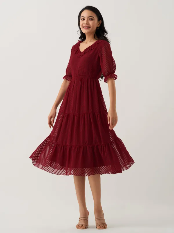 Maroon_Plain_And_Butta_Work_Dress_For_Women