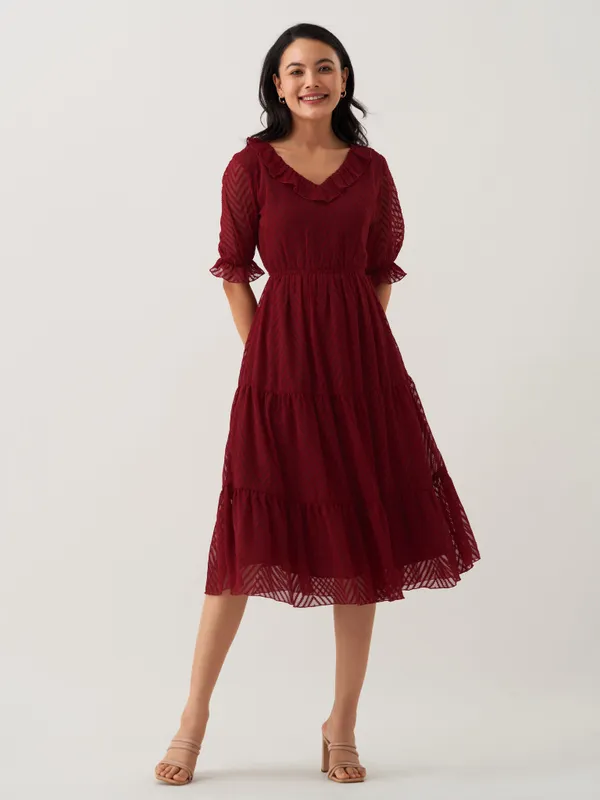 Maroon_Plain_And_Butta_Work_Dress_For_Women