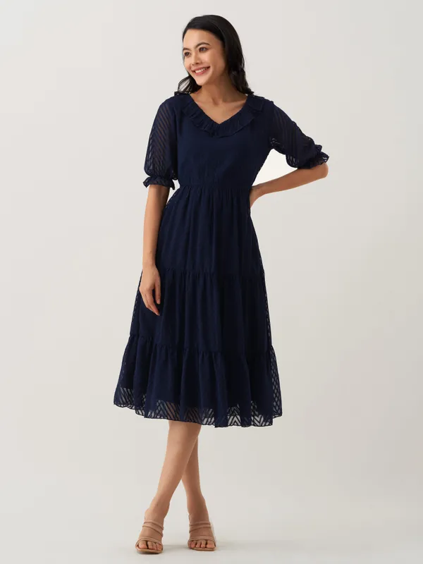 Navy_Blue_Plain_And_Butta_Work_Dress_For_Women