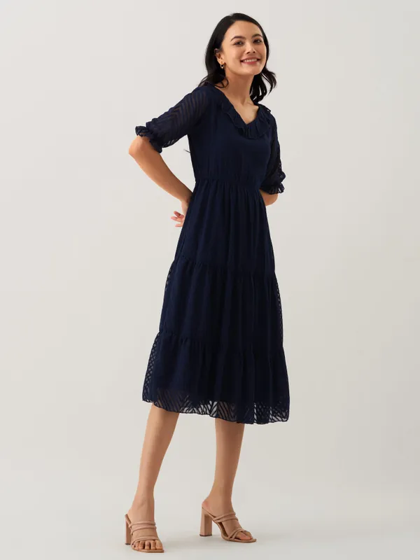Navy_Blue_Plain_And_Butta_Work_Dress_For_Women