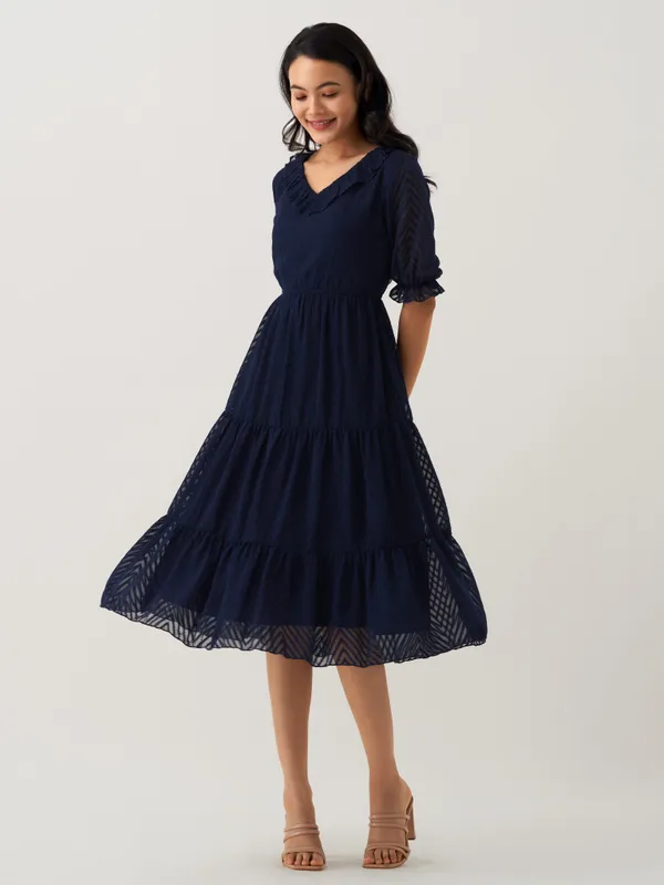 Navy_Blue_Plain_And_Butta_Work_Dress_For_Women
