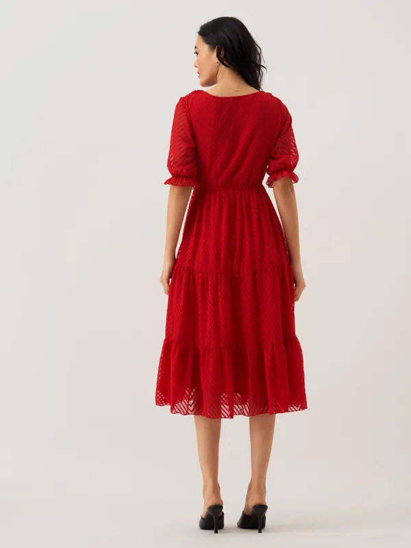 Red_Plain_And_Butta_Work_Dress_For_Women