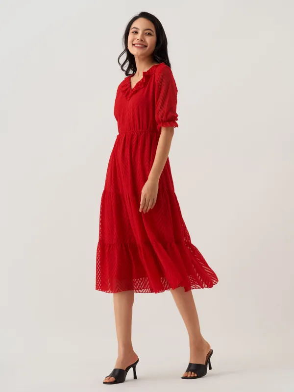 Red_Plain_And_Butta_Work_Dress_For_Women