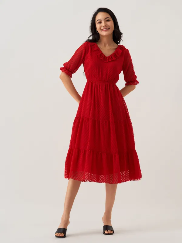 Red_Plain_And_Butta_Work_Dress_For_Women