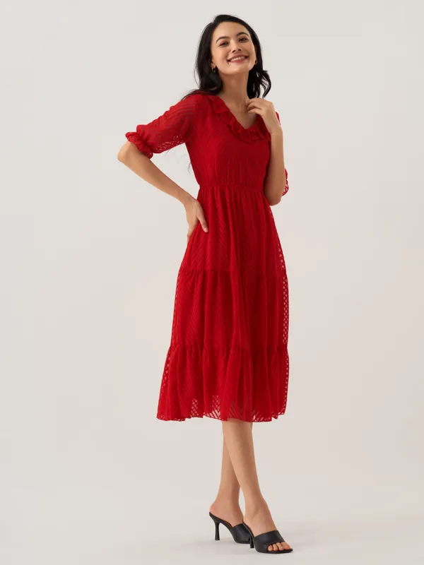 Red_Plain_And_Butta_Work_Dress_For_Women
