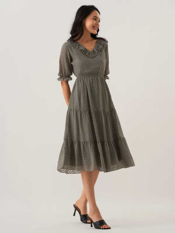 Steel_Grey_Plain_And_Steel_Butta_Work_Dress_For_Women