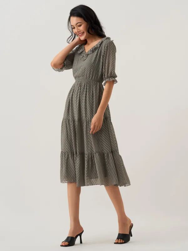 Steel_Grey_Plain_And_Steel_Butta_Work_Dress_For_Women