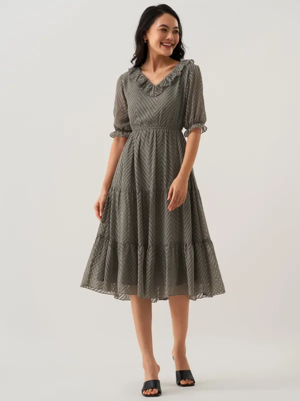 Steel_Grey_Plain_And_Steel_Butta_Work_Dress_For_Women