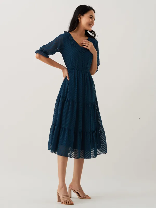 Teal_Plain_And_Teal_Butta_Work_Dress_For_Women