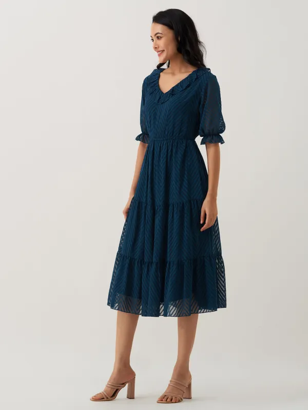 Teal_Plain_And_Teal_Butta_Work_Dress_For_Women