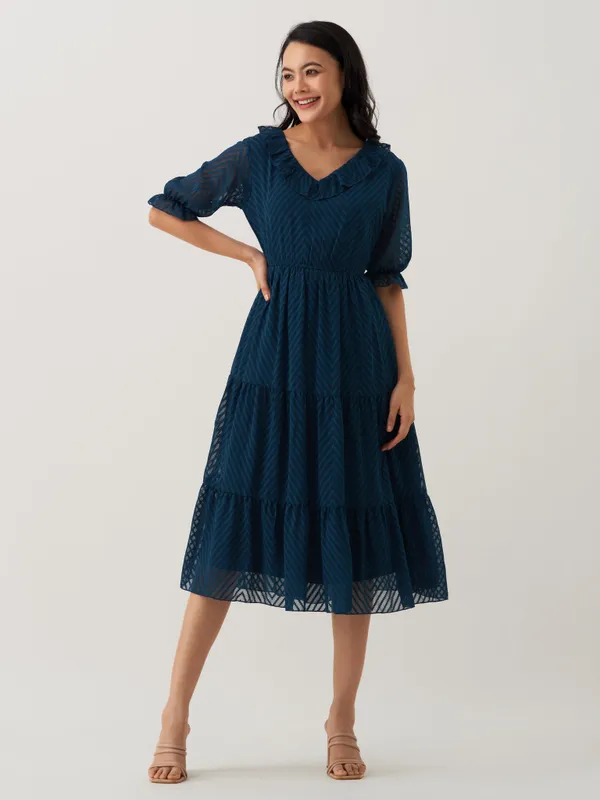 Teal_Plain_And_Teal_Butta_Work_Dress_For_Women