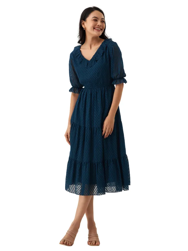 Teal_Plain_And_Teal_Butta_Work_Dress_For_Women