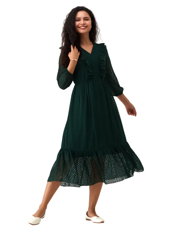 Green_Plain_And_Butta_Work_Dress_For_Women