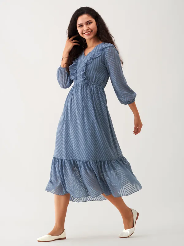 Greyish_Blue_Butta_Work_Dress_For_Women
