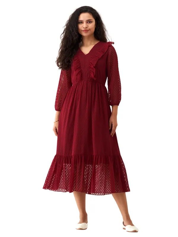 Maroon_Plain_And_Butta_Work_Dress_For_Women