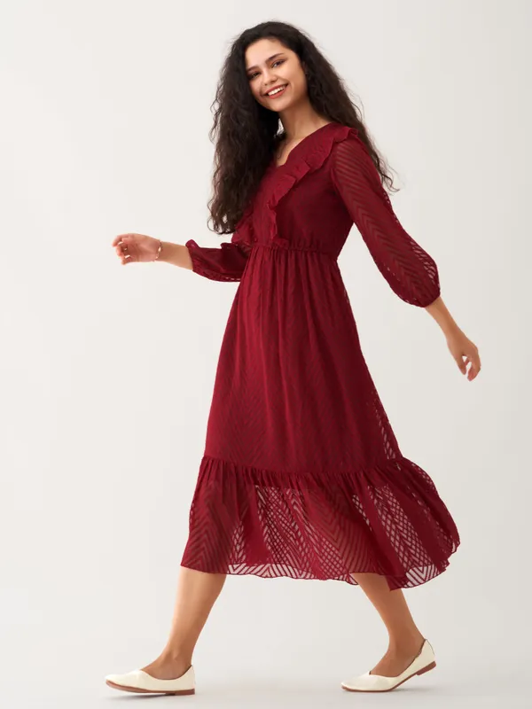Maroon_Plain_And_Butta_Work_Dress_For_Women