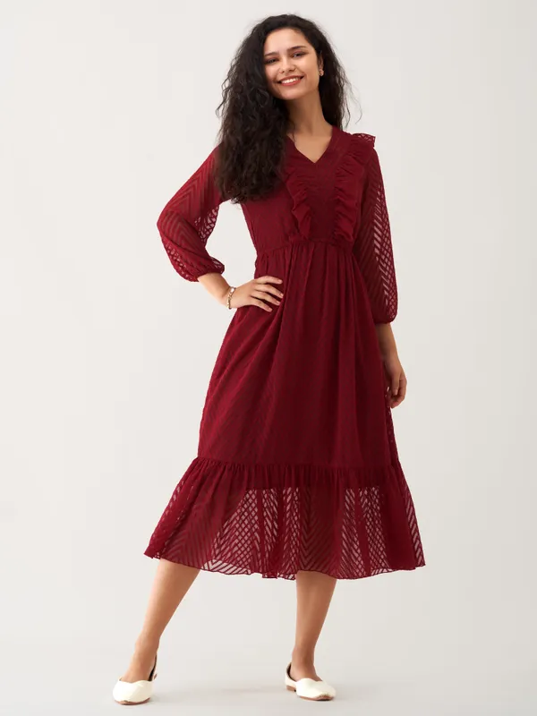 Maroon_Plain_And_Butta_Work_Dress_For_Women