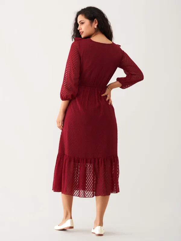 Maroon_Plain_And_Butta_Work_Dress_For_Women