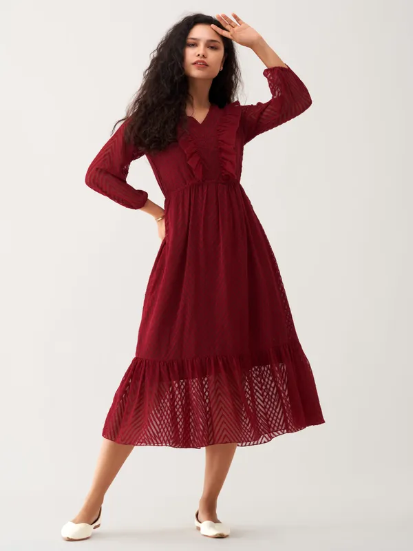 Maroon_Plain_And_Butta_Work_Dress_For_Women