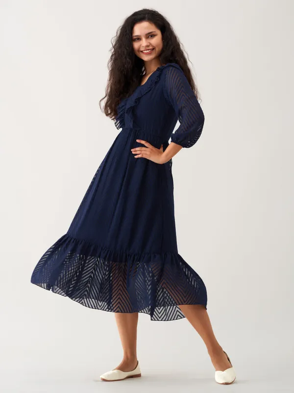 Navy_Blue_Plain_And_Butta_Work_Dress_For_Women
