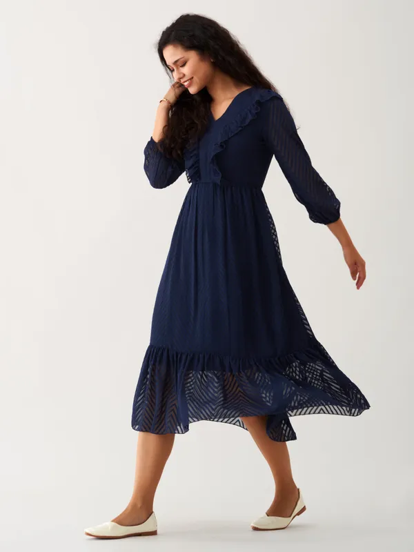Navy_Blue_Plain_And_Butta_Work_Dress_For_Women