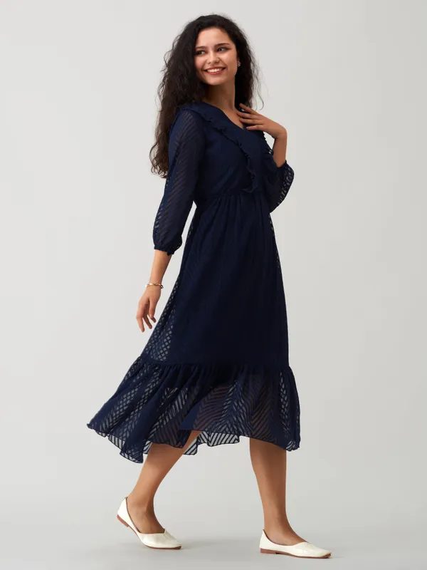 Navy_Blue_Plain_And_Butta_Work_Dress_For_Women