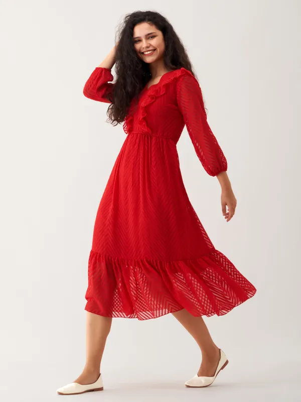 Red_Plain_And_Butta_Work_Dress_For_Women