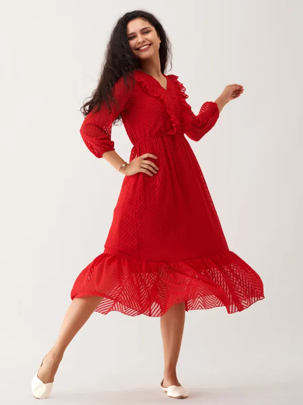 Red_Plain_And_Butta_Work_Dress_For_Women